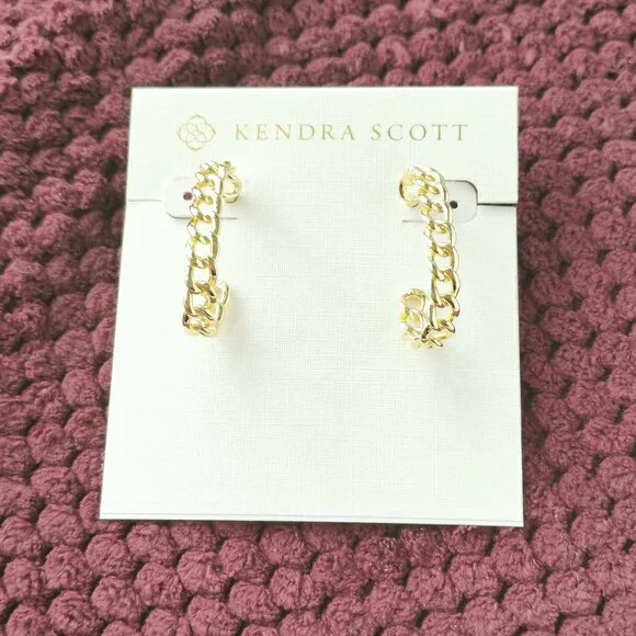 Kendra Scott Grier Gold Hoop Earrings NEW WITH POUCH - Picture 1 of 3